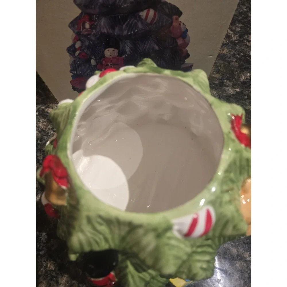 Christmas Tree Cookie Jar‎ Village Earthenware Musical Lid!! Works!!!